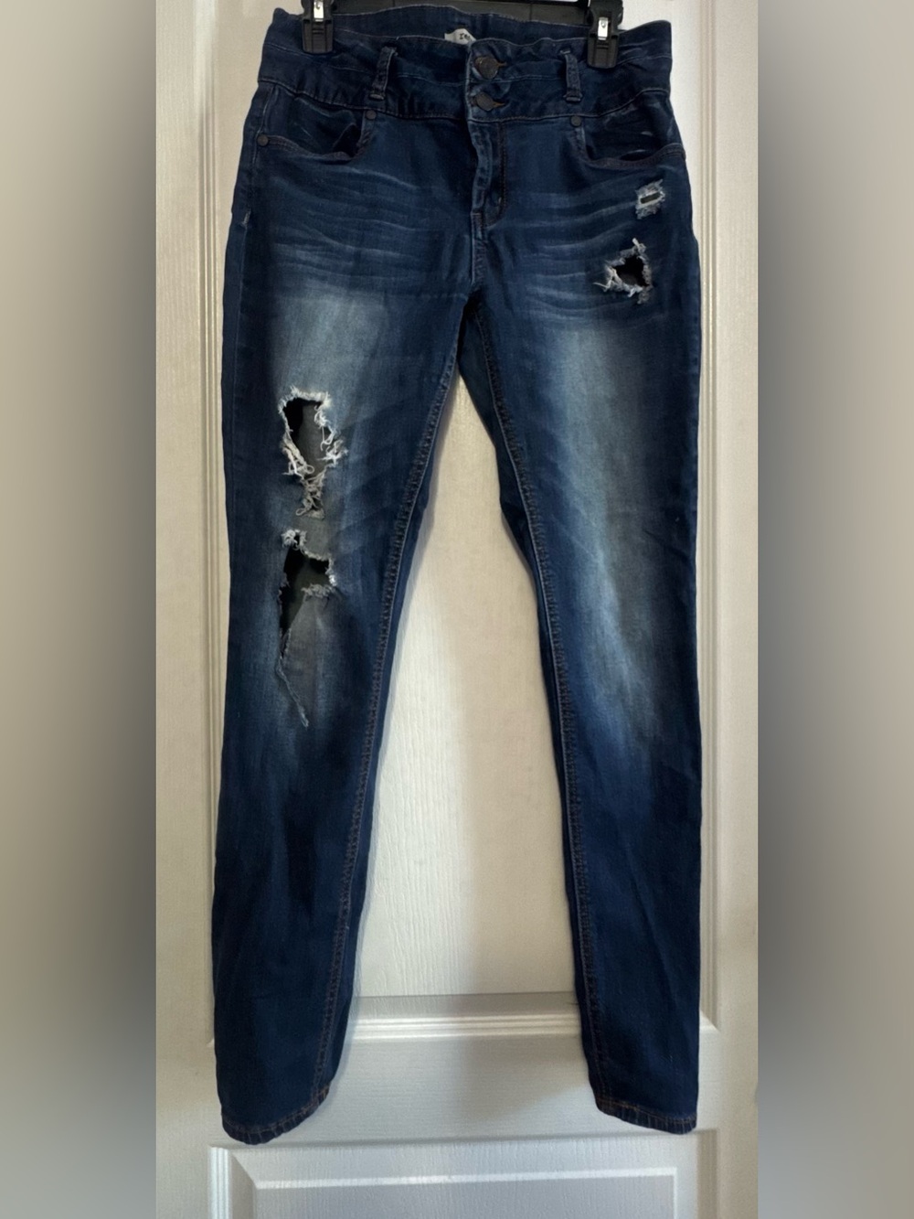 refuge Dark Blue Distressed Skinny Jeans